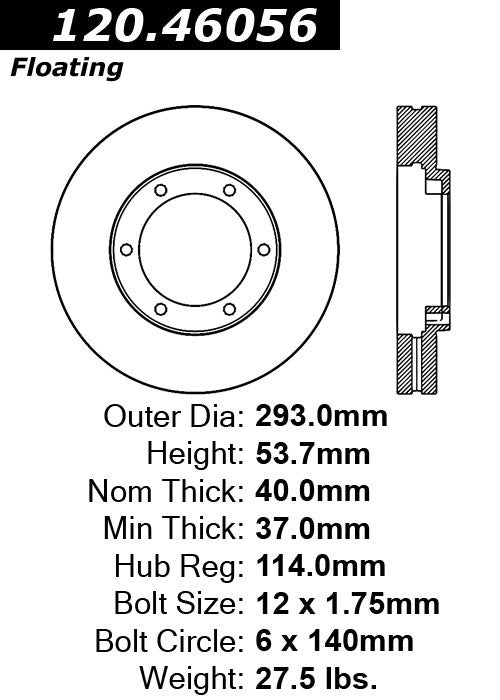 Centric Parts Disc Brake Rotor Premium with E-Coat for 2011-2005 Mitsubishi Fuso FE145