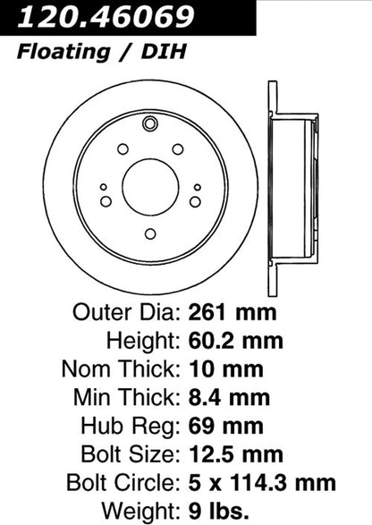 Centric Parts Disc Brake Rotor Premium with Electrocoating for 2006-2012 Mitsubishi Eclipse 120.46069