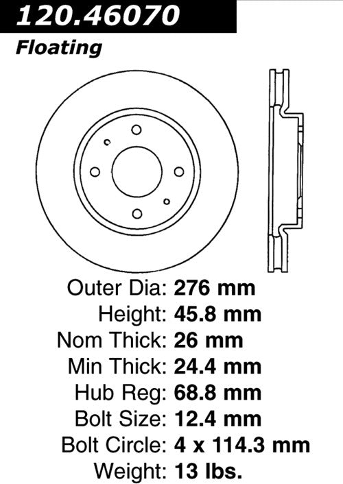 Stoptech Centric Performance Brake Rotor 120.46070
