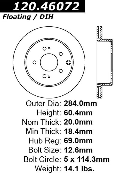 Centric Parts Disc Brake Rotor Premium with E-Coat anti-corrosive coating for 2006-2012 Mitsubishi Eclipse 2007-2009 Galant 120.46072