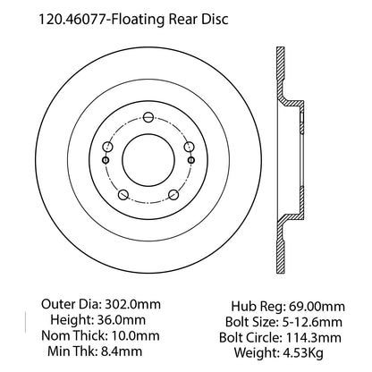 Centric Parts Disc Brake Rotor Premium with E-Coat for 2015-2013 Mitsubishi ASX 120.46077