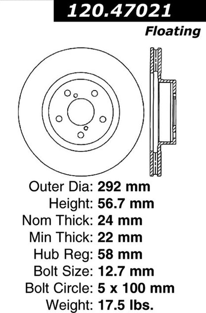 Stoptech Centric 06-08 Subaru Legacy Wagon/Sedan 2.5i Front Performance Rotor 120.47021
