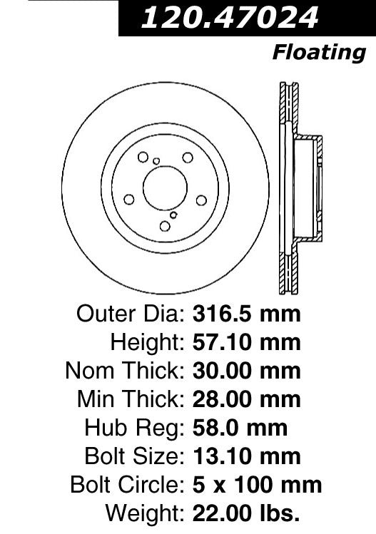 Centric Parts Disc Brake Rotor Premium with E-Coat for 2018-2014 Subaru Forester Legacy 2014-2005 Outback 2014-2010 120.47024