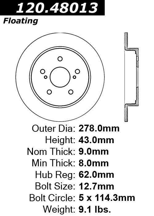 Centric Parts Disc Brake Rotor Premium with E-Coat for 2007-2014 Suzuki SX4 120.48013