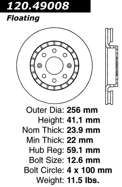 Centric Parts Disc Brake Rotor Premium E-Coat for 2004-2018 Chevrolet Aveo 120.49008