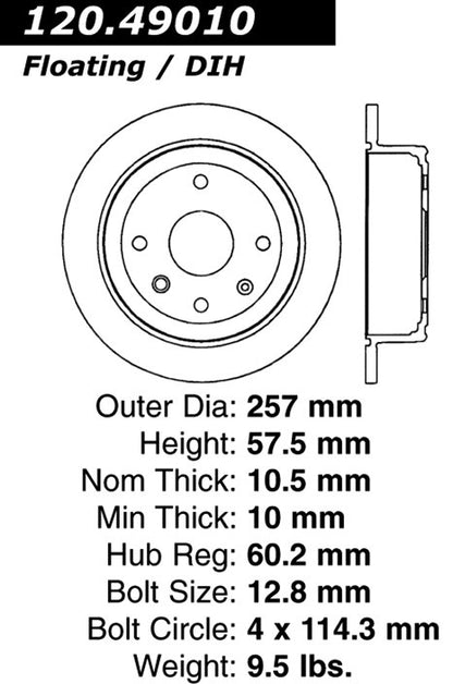 Centric Parts Disc Brake Rotor Premium with E-Coat for 2004-2010 Chevrolet Optra, 2004-2008 Suzuki Forenza, 2005-2008 Reno 120.49010