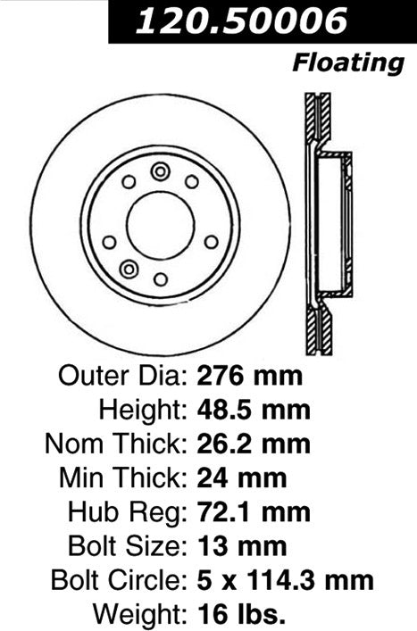 Centric Parts Disc Brake Rotor Premium with E-Coat for 2002-2003 Kia Sedona 120.50006