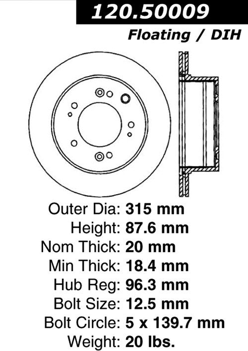 Stoptech Centric Performance Brake Rotor 120.50009
