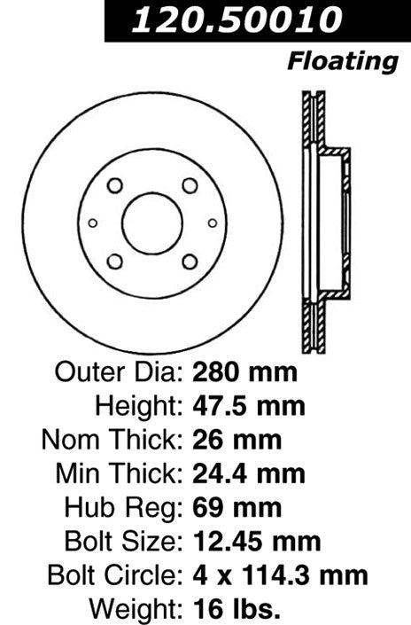 Stoptech Centric Performance Brake Rotor 120.50010