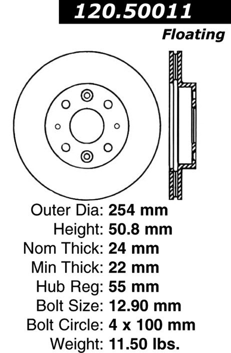 Centric Parts Disc Brake Rotor Premium with Electrocoating for 2003-2005 Kia Rio 120.50011