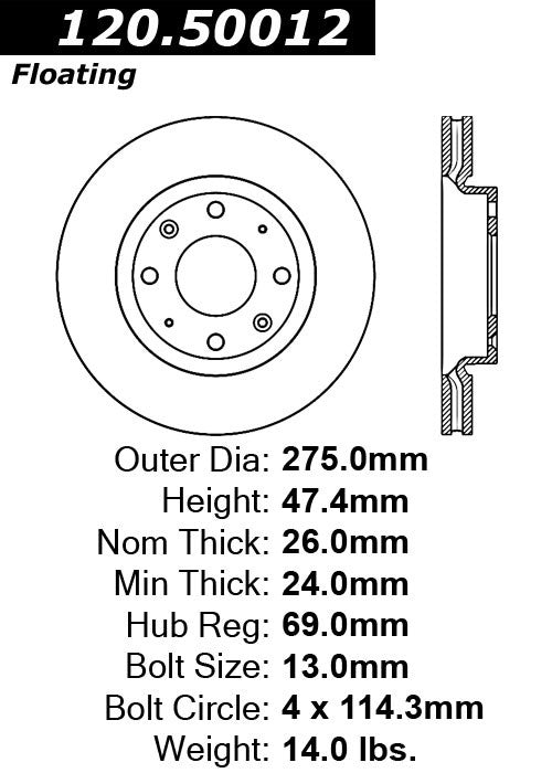Stoptech Centric Performance Brake Rotor 120.50012