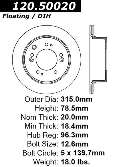 Centric Parts Disc Brake Rotor Premium with Anti-corrosive paint for 2007-2009 Kia Sorento 120.50020