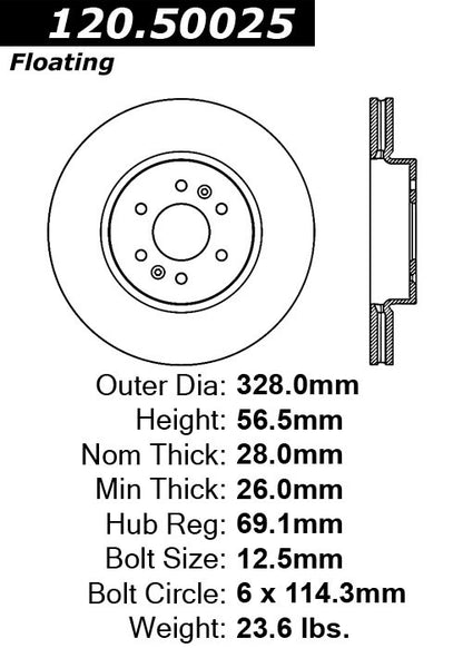 Stoptech Centric Performance Brake Rotor 120.50025
