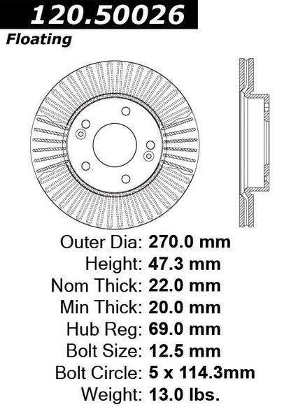 Stoptech Centric Performance Brake Rotor 120.50026