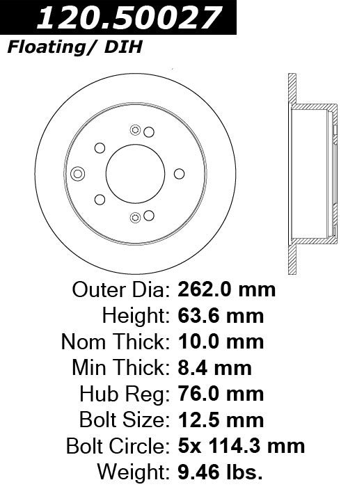 Centric Parts Disc Brake Rotor Premium with Anti-corrosive paint for 2010-2013 Kia Forte, Forte5, Forte Koup, Soul 120.50027