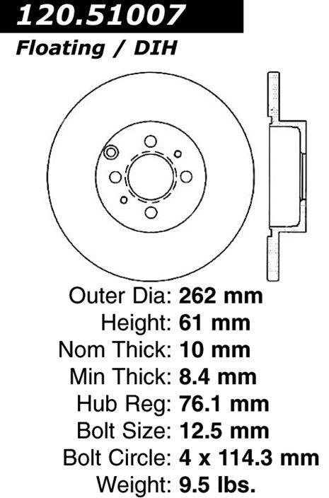 Stoptech Centric 99-05 Hyundai Sonata Rear Performance Rotor 120.51007