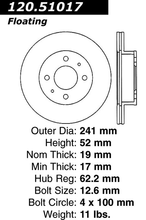 Centric Parts Disc Brake Rotor 120.51017