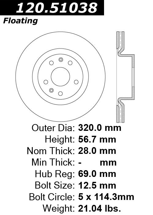 Centric Parts Disc Brake Rotor with Electrocoating Finish 120.51038