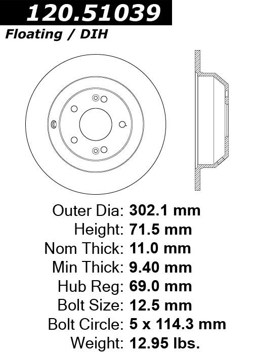 Stoptech Centric Performance Brake Rotor 120.51039