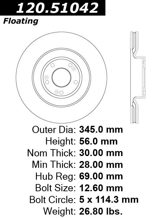 Stoptech Centric Performance Brake Rotor 120.51042