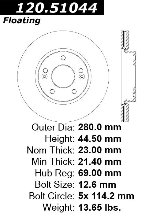 Stoptech Centric Performance Brake Rotor 120.51044