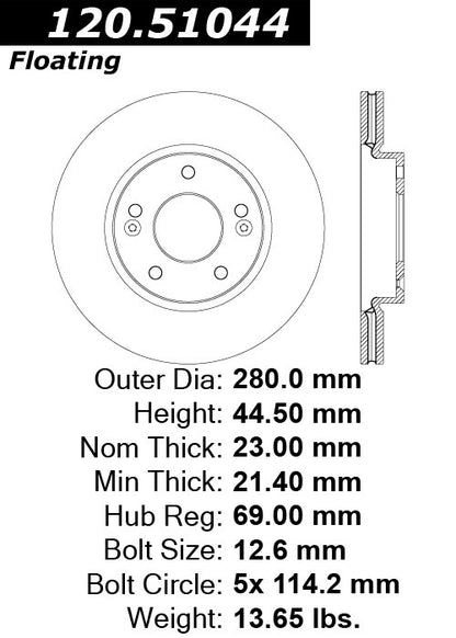 Stoptech Centric Performance Brake Rotor 120.51044