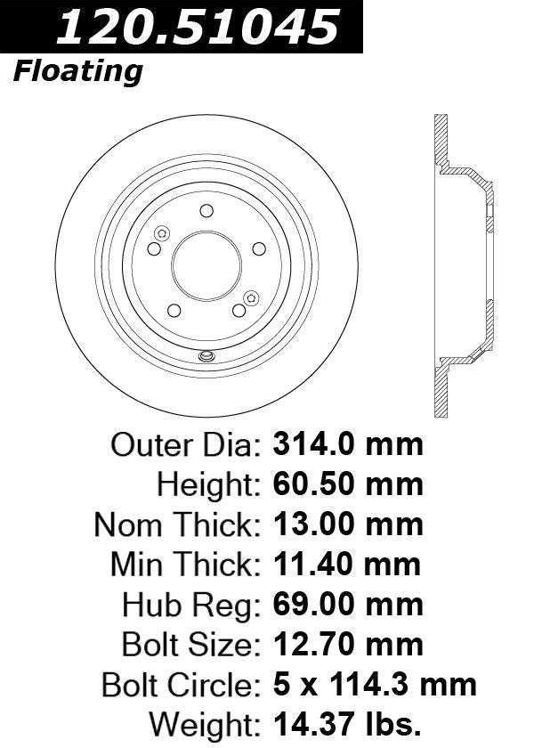 Centric Parts Disc Brake Rotor 120.51045