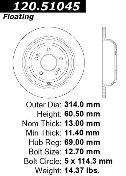 Stoptech Centric Performance Brake Rotor 120.51045
