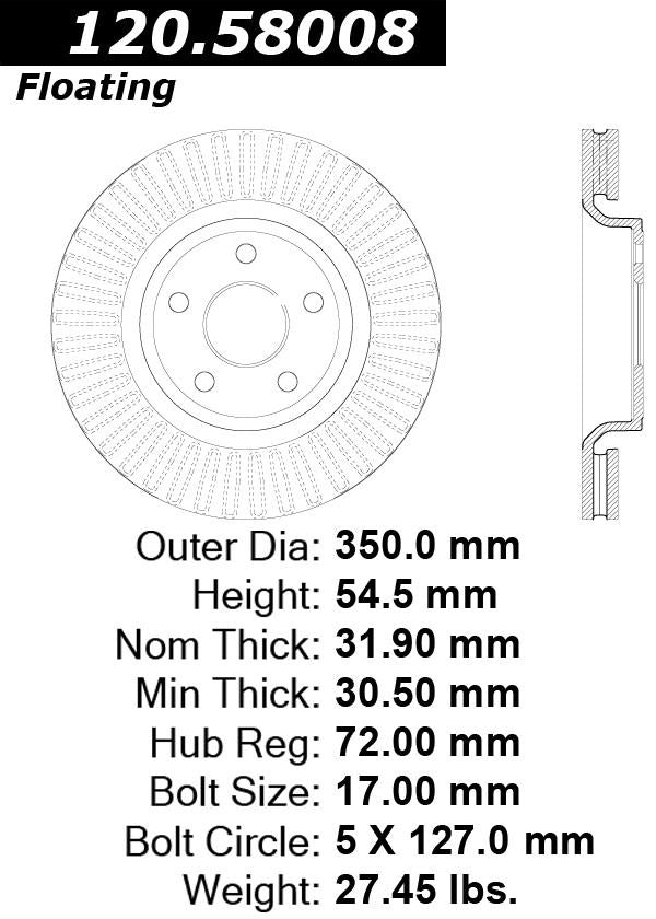 Stoptech Centric Performance Brake Rotor 11-15 Jeep Grand Cherokee (Exludes SRT8) 120.58008