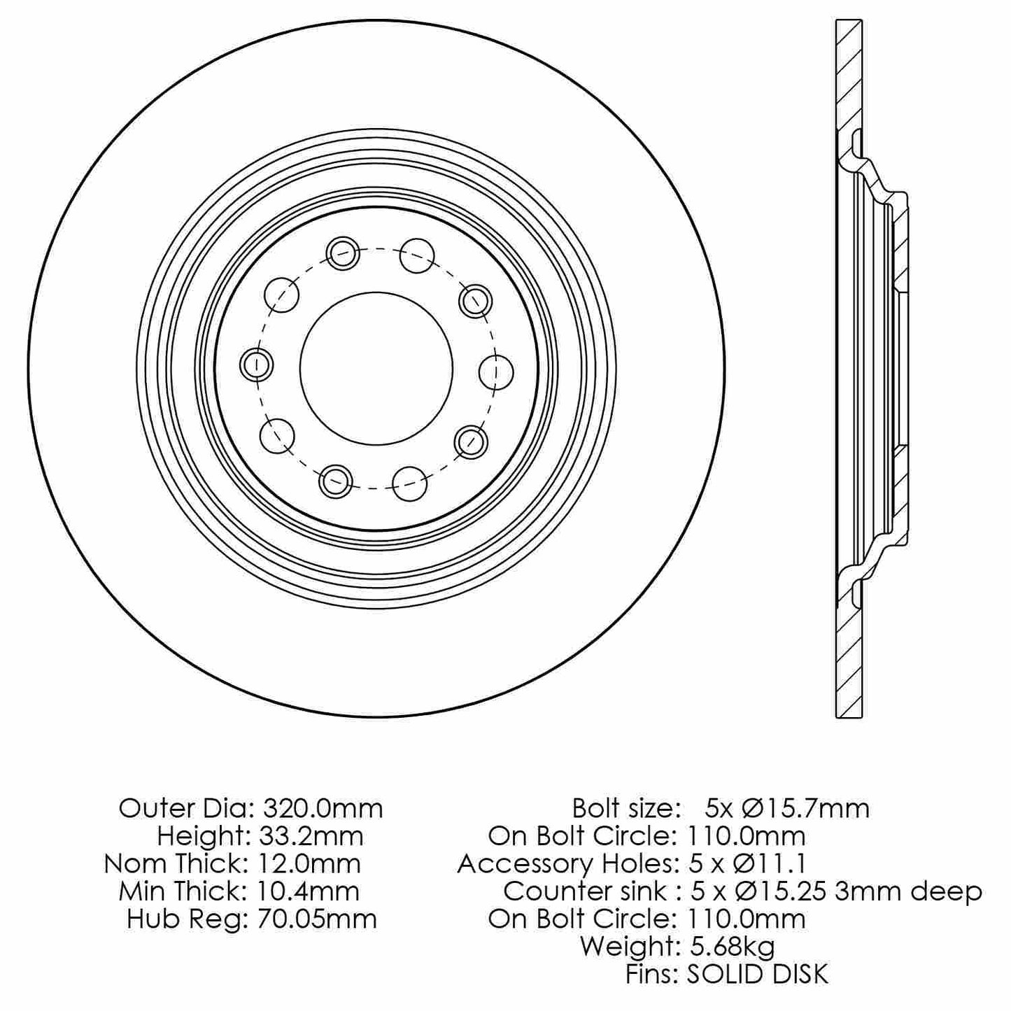 Stoptech Centric Premium Brake Rotor - Rear 120.58011