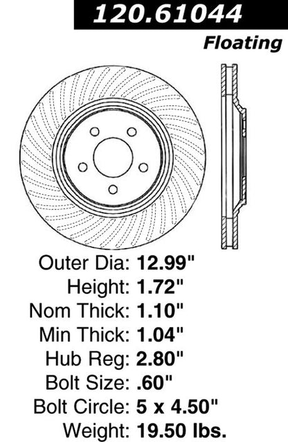 Stoptech Centric 94-04 Ford Mustang Cobra Front Premium Brake Rotor 120.61044