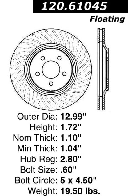 Centric Parts Disc Brake Rotor with Electrocoating Finish for 120.61045