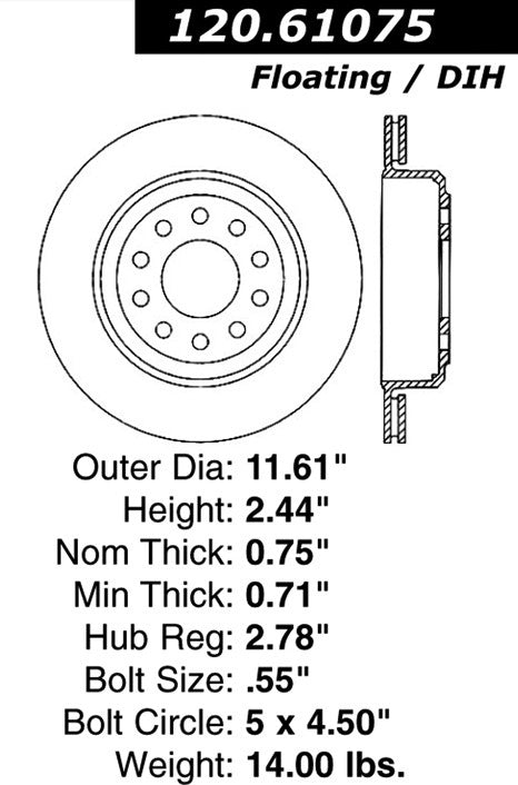 Centric Parts Disc Brake Rotor Premium with E-Coat anti-corrosive coating for 2003-2011 Lincoln Town Car 120.61075
