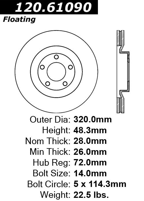 Centric Parts Disc Brake Rotor Premium with E-Coat for 2007-2014 Ford Edge 2007-2015 Lincoln MKX 120.61090