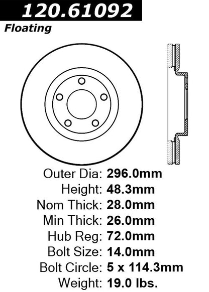 Stoptech Centric Performance Brake Rotor 120.61092