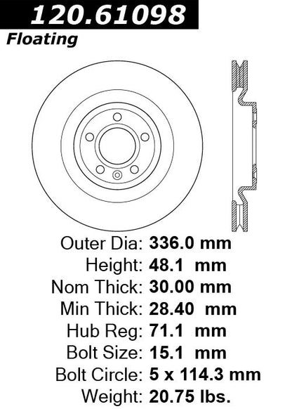 Stoptech Centric Performance 12-13 Ford Mustang GT 5.0L V8 Front Brake Rotor 120.61098