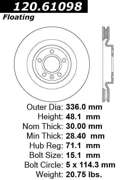 Centric Parts Disc Brake Rotor Premium with Electrocoating for 2011-2014 Ford Mustang 120.61098