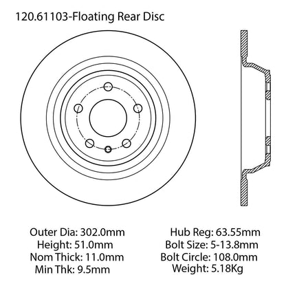Centric Parts Disc Brake Rotor Premium with E-Coat for 2013-2018 Ford Fusion 2013-2016 Lincoln MKZ 120.61103