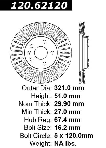 Centric Parts Disc Brake Rotor Premium with E-Coat 120.62120