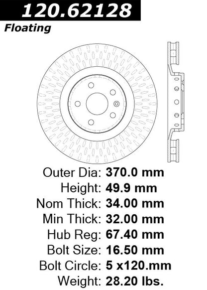 Centric Parts Disc Brake Rotor Premium with E-Coat 120.62128