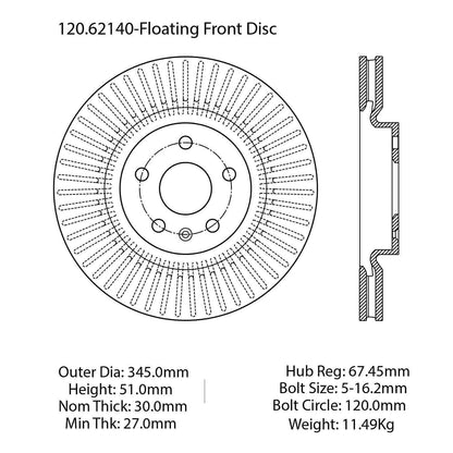 Centric Parts Disc Brake Rotor Premium with E-Coat anti-corrosive 120.62140
