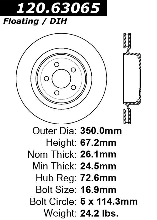 Stoptech Centric 06-09 Dodge Charger SRT-8 Rear Performance Rotors 120.63065