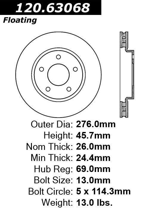 Centric Parts Disc Brake Rotor Premium E-Coat 120.63068