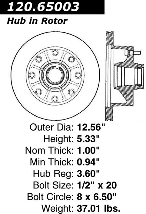 Centric Parts Disc Brake Rotor Premium E-Coat 120.65003