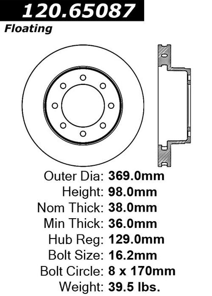 Centric Parts Disc Brake Rotor Premium E-Coat 120.65087