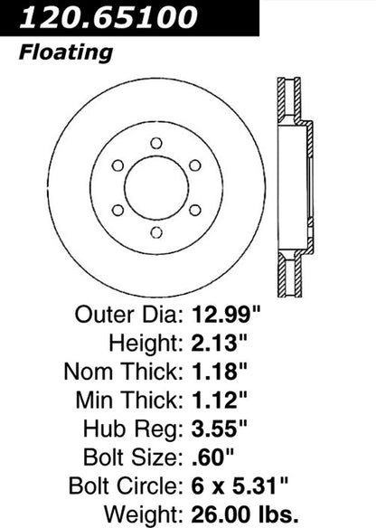 Stoptech Centric Performance Brake Rotor 120.65100