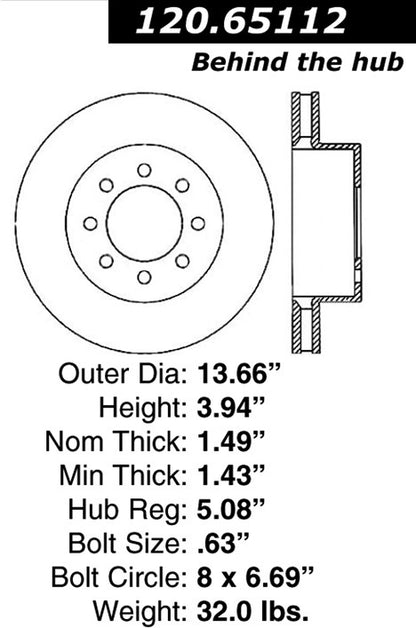 Centric Parts Disc Brake Rotor Premium with painted hat and edge for 2005-2012 Ford F-250 Super Duty, F-350 Super Duty 120.65112