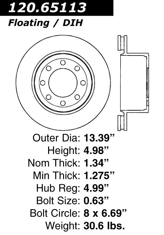 Centric Parts Disc Brake Rotor Premium with painted hat and edge for 2005-2012 Ford F-250 Super Duty, F-350 Super Duty 120.65113