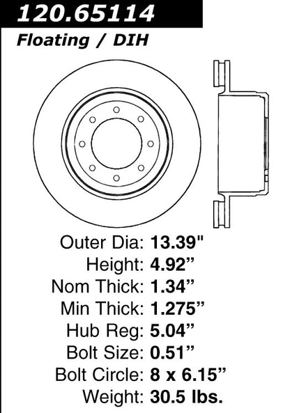 Centric Parts Disc Brake Rotor Premium with Painted Hat and Edge for 2005-2012 Ford F-350 Super Duty, 2010-2012 Ford F-450 Super Duty 120.65114