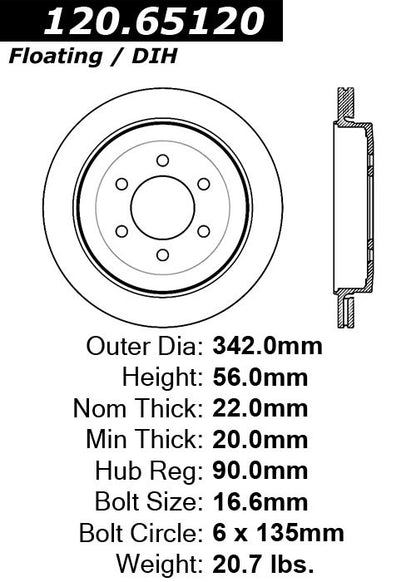 Stoptech Centric Performance Brake Rotor 120.65120